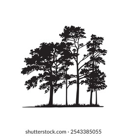 silhouette tree line drawing set, graphics trees elements outline symbol for architecture and landscape design drawing Vector illustration in stroke fill in white.

