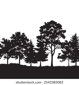 silhouette tree line drawing set, graphics trees elements outline symbol for architecture and landscape design drawing Vector illustration in stroke fill in white.
