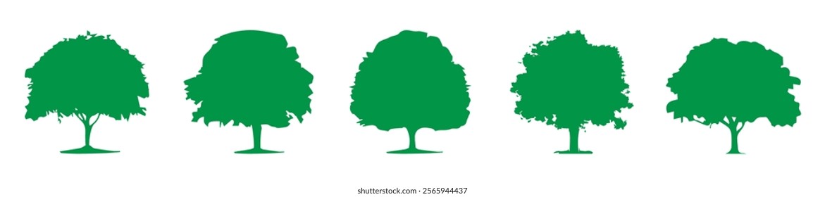 Silhouette tree line drawing set. Set of graphics trees elements. Architecture and landscape design drawing.	