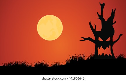 Silhouette of tree monster and full moon illustration