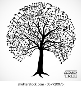 silhouette tree with music notes / vector illustration