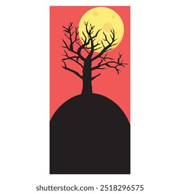 silhouette of a tree, silhouette of a tree in the night