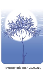 A silhouette of a tree on the background of the Moon