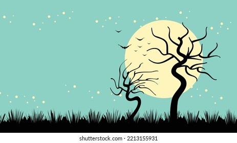 silhouette of a tree on blue background