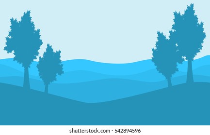 Silhouette of tree on blue backgrounds landscape