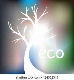 Silhouette of a tree on a blurred background. Eco poster