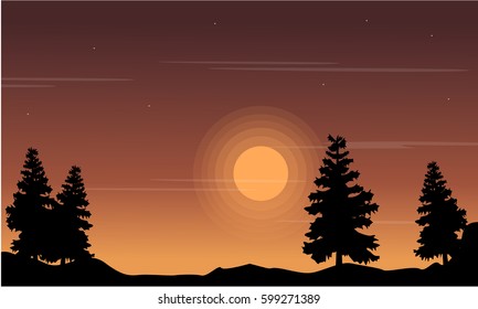 Silhouette of tree on the hill landscape