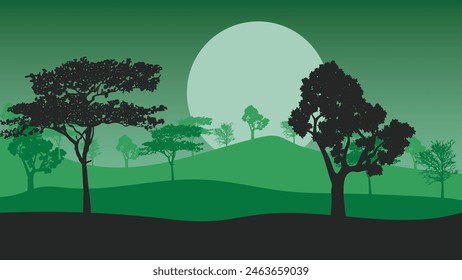 Silhouette of tree on the hill at night