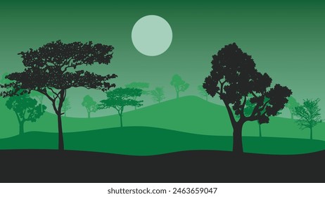 Silhouette of tree on the hill at night