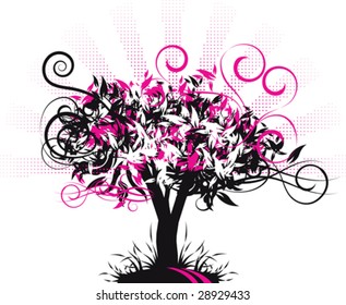silhouette tree with ornament on white background