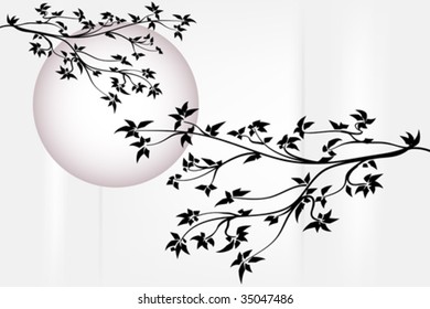 Silhouette tree with purple moon - Japanese style