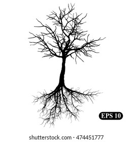 Silhouette of a tree with roots. Illustration, vector EPS 10