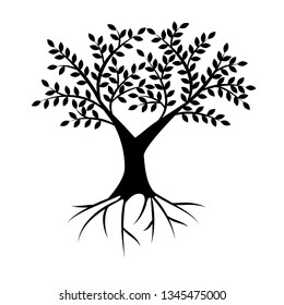 Silhouette tree with roots isolated on white background. Vector illustration