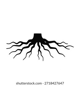 Silhouette of tree roots and stump system showing underground growth.