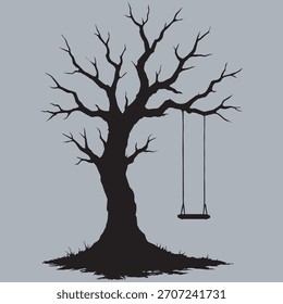 Silueta de un árbol con raíces y swing