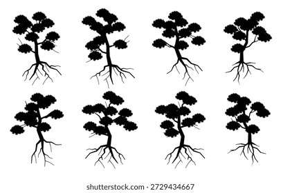 Árbol de silueta con Ilustración vectorial de raíces