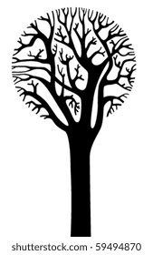 Silhouette of tree with a round crown