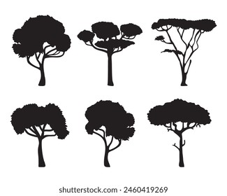 silhouette tree in savanna collection . Vector illustration