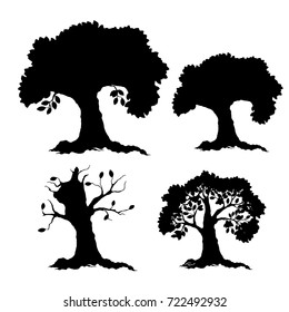 Silhouette of a tree season (winter, spring, summer, autumn), cartoon on a white background.vector