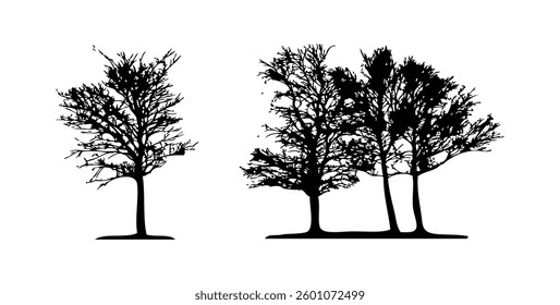 silhouette tree set vector on black colour