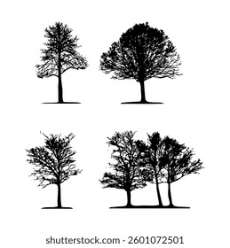 silhouette tree set vector on black colour