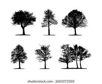 silhouette tree set vector on black colour