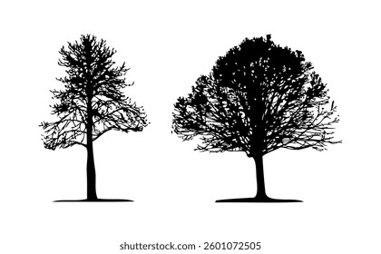silhouette tree set vector on black colour