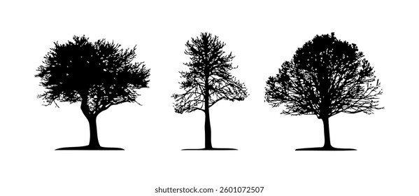 silhouette tree set vector on black colour