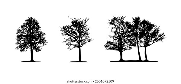 silhouette tree set vector on black colour