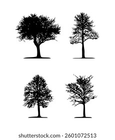 silhouette tree set vector on black colour