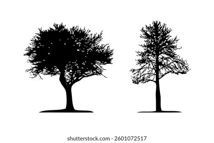 silhouette tree set vector on black colour