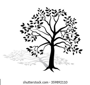 silhouette tree with shadow / vector illustration