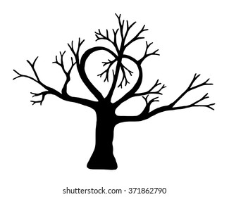 Silhouette of a tree in the shape of a heart.