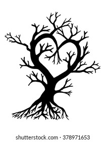Silhouette of a tree in the shape of a heart.