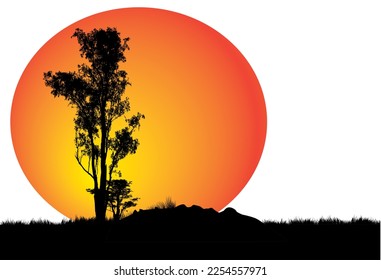 Silhouette eines Baumes bei Sonnenuntergang, Vektorgrafik.