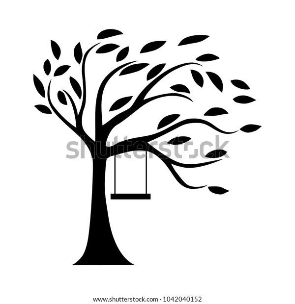 Silhouette Tree Swing Black Flat Design Stock Vector (Royalty Free ...