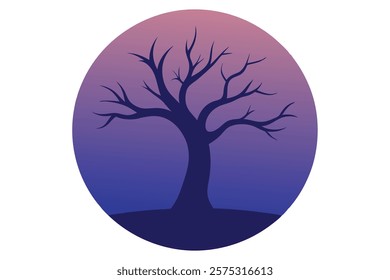 Silhouette of a Tree with a Swing Hanging From a Branch | Scenic Minimalist Tree Silhouette Illustration | Peaceful and Serene Nature Scene with Swing | Tree Silhouette for Art, Posters, and Design