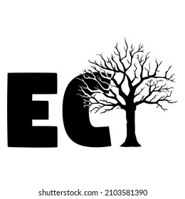 Silhouette of tree with text, vector illustration	
