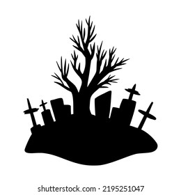 Silhouette of a tree and tombstones. Vector illustration of Halloween, design element.