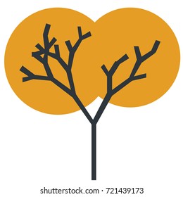 The silhouette of a tree with a trunk and branches with abstract leaves. Color vector icon. A simple flat style with lines
