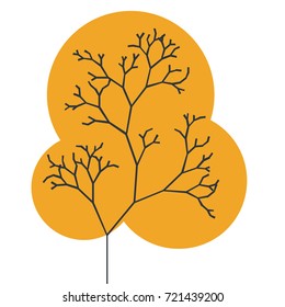 The silhouette of a tree with a trunk and branches with abstract leaves. Color vector icon. A simple flat style with lines