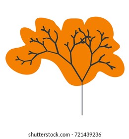 The silhouette of a tree with a trunk and branches with abstract leaves. Color vector icon. A simple flat style with lines