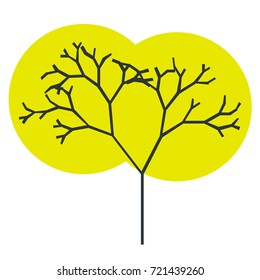 The silhouette of a tree with a trunk and branches with abstract leaves. Color vector icon. A simple flat style with lines