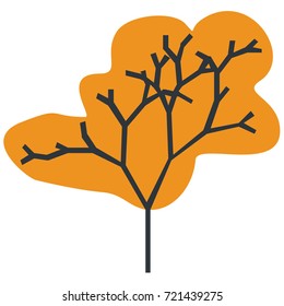 The silhouette of a tree with a trunk and branches with abstract leaves. Color vector icon. A simple flat style with lines