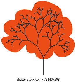 The silhouette of a tree with a trunk and branches with abstract leaves. Color vector icon. A simple flat style with lines