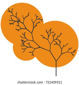 The silhouette of a tree with a trunk and branches with abstract leaves. Color vector icon. A simple flat style with lines