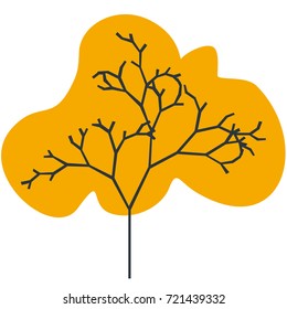 The silhouette of a tree with a trunk and branches with abstract leaves. Color vector icon. A simple flat style with lines