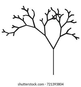 The silhouette of a tree with a trunk and branches without leaves. Black and white vector icon. A simple flat style with lines