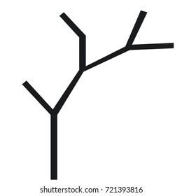 The silhouette of a tree with a trunk and branches without leaves. Black and white vector icon. A simple flat style with lines