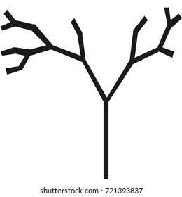 The silhouette of a tree with a trunk and branches without leaves. Black and white vector icon. A simple flat style with lines